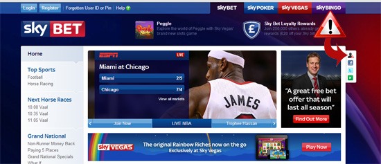 skybet homepage easter egg