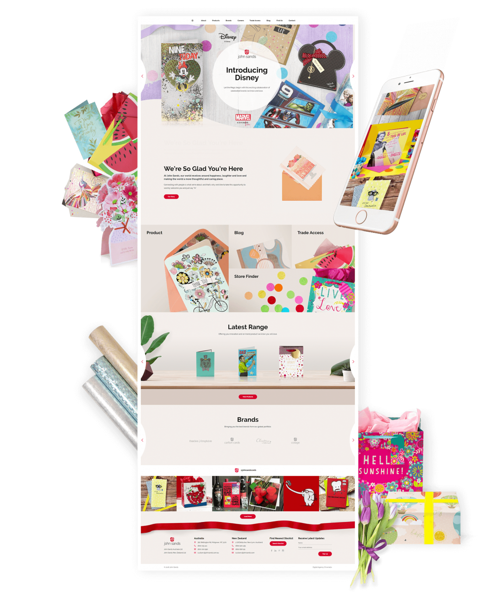 Desktop and Mobile Views of John Sands Website Showcasing Products