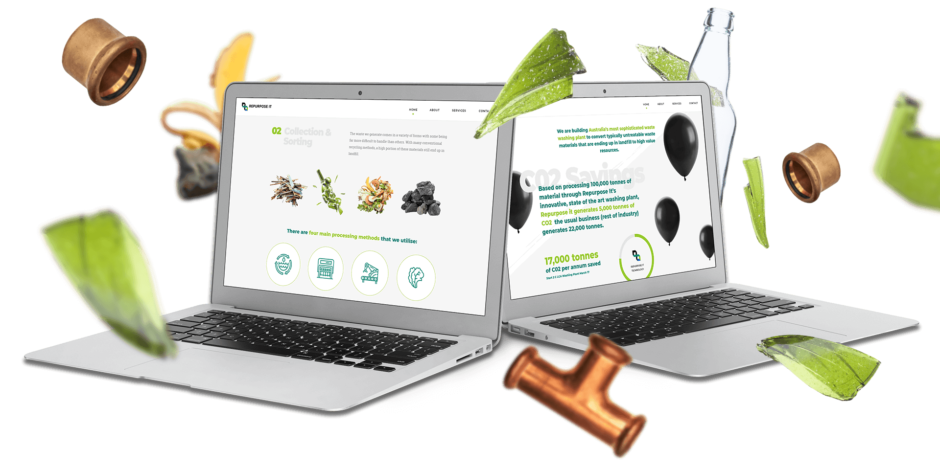 Repurpose It Website Home Content Two Laptop Views of Repurpose It Home Page Content