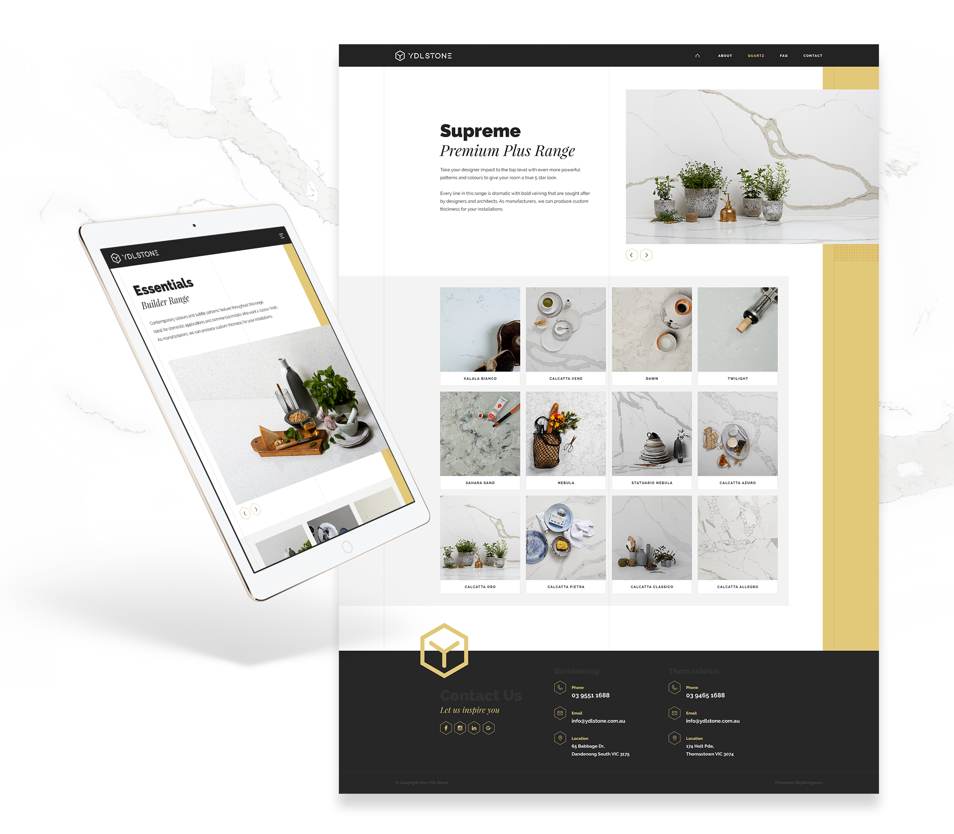 Desktop and Tablet Views of YDL Stone Website Product Range