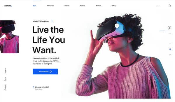 Landing page with a woman using VR with colour channel editing