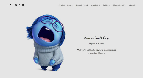 creative 404 error screen from Pixar