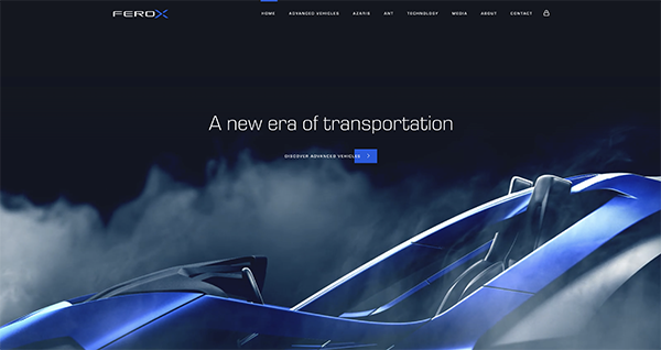 homepage for ferox with cinematic video