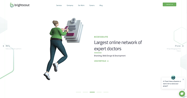 Homepage for Brightscout with creative illustration