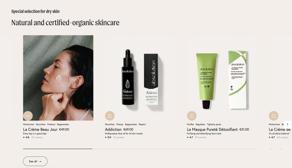 ecommerce slider for cosmetic products